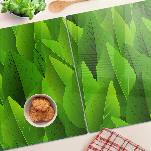 Szklana deska do krojenia z motywem liści w odcieniach zieleni