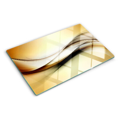 Szklana deska kuchenna z abstrakcyjnym wzorem fal w odcieniach beżu