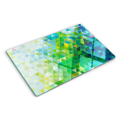 Szklana deska kuchenna z motywem geometrycznych, kolorowych trójkątów