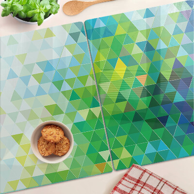 Szklana deska kuchenna z motywem geometrycznych, kolorowych trójkątów
