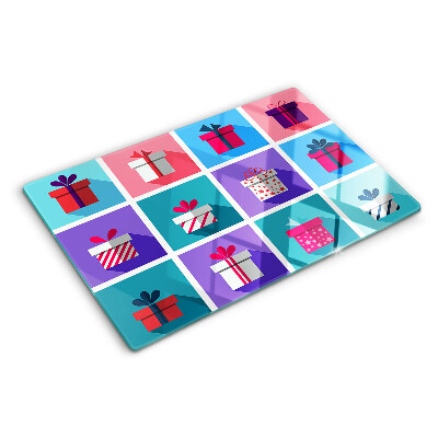 Deska kuchenna szklana z prezentowym motywem dostępnym w różnych kolorach