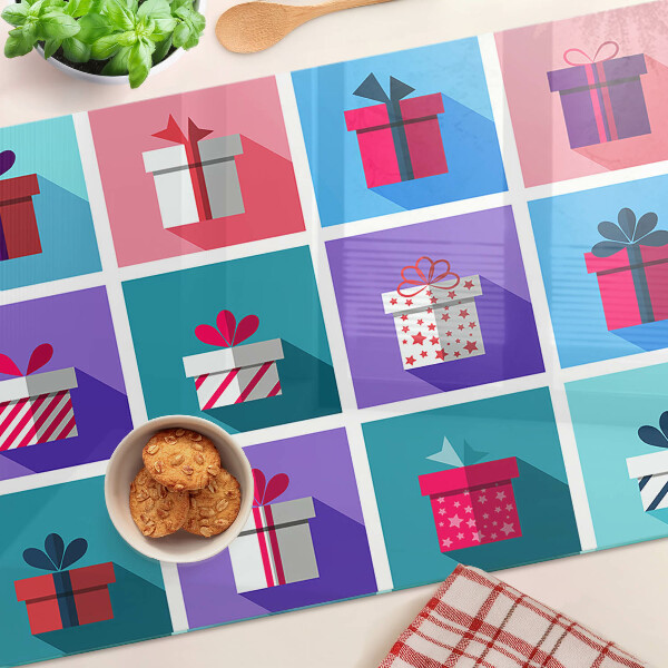Deska kuchenna szklana z prezentowym motywem dostępnym w różnych kolorach