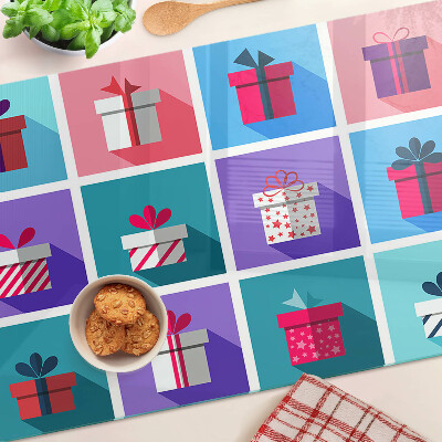 Deska kuchenna szklana z prezentowym motywem dostępnym w różnych kolorach