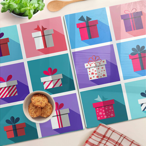 Deska kuchenna szklana z prezentowym motywem dostępnym w różnych kolorach