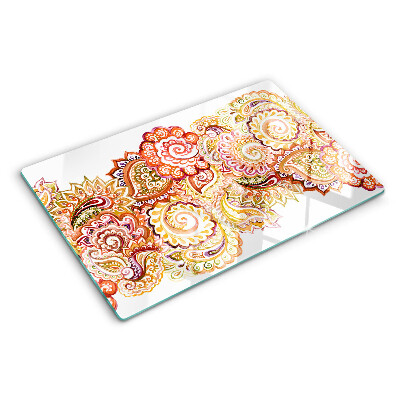 Deska kuchenna szklana z motywem paisley w odcieniach czerwieni i złota