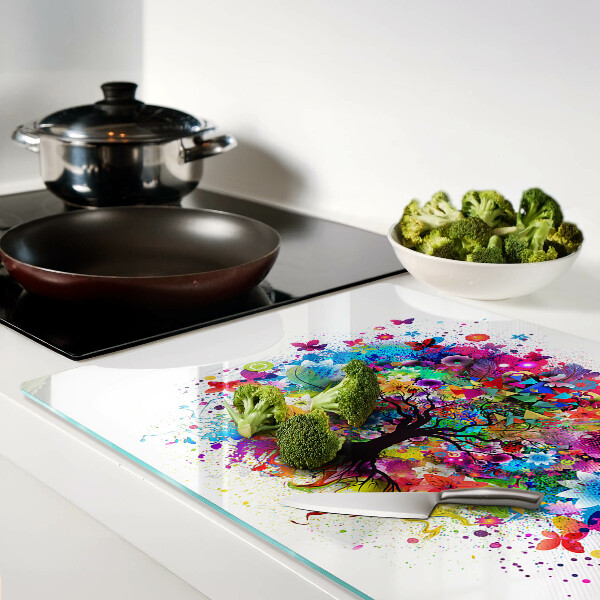 Szklana deska kuchenna z nadrukiem kolorowego drzewa życia