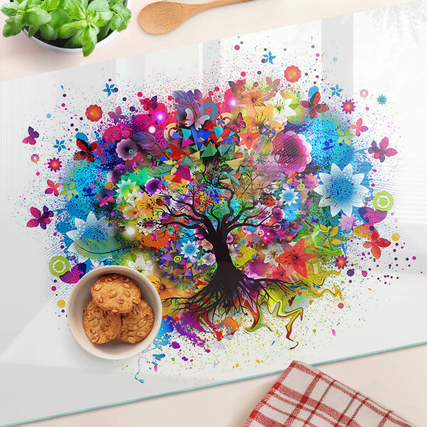 Szklana deska kuchenna z nadrukiem kolorowego drzewa życia
