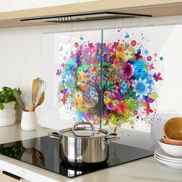 Szklana deska kuchenna z nadrukiem kolorowego drzewa życia