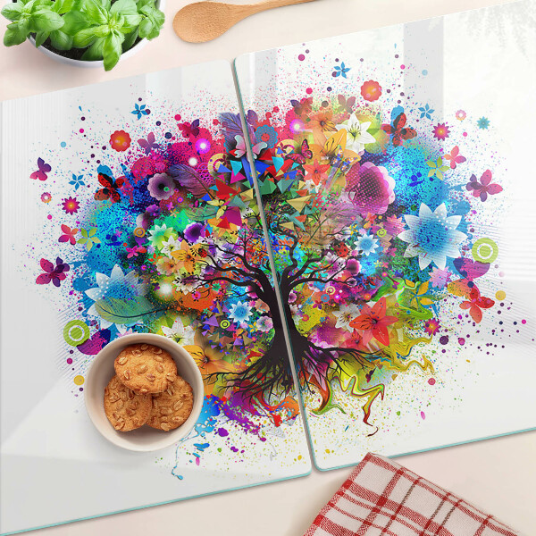 Szklana deska kuchenna z nadrukiem kolorowego drzewa życia
