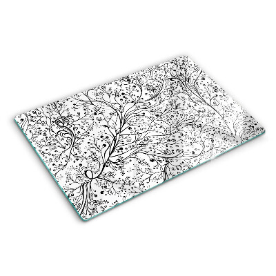 Szklana deska kuchenna z motywem roślinnym z delikatnymi gałązkami