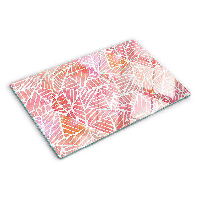 Deska kuchenna szklana z motywem liści w pastelowych odcieniach