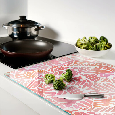 Deska kuchenna szklana z motywem liści w pastelowych odcieniach