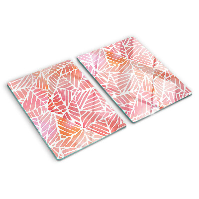 Deska kuchenna szklana z motywem liści w pastelowych odcieniach