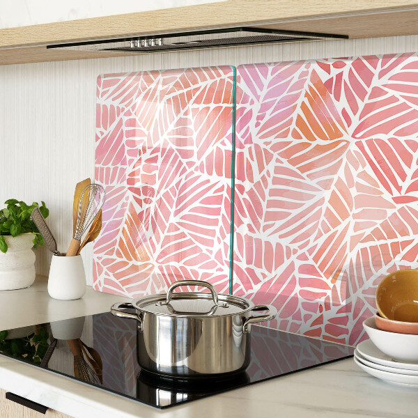 Deska kuchenna szklana z motywem liści w pastelowych odcieniach