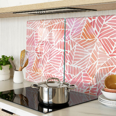 Deska kuchenna szklana z motywem liści w pastelowych odcieniach