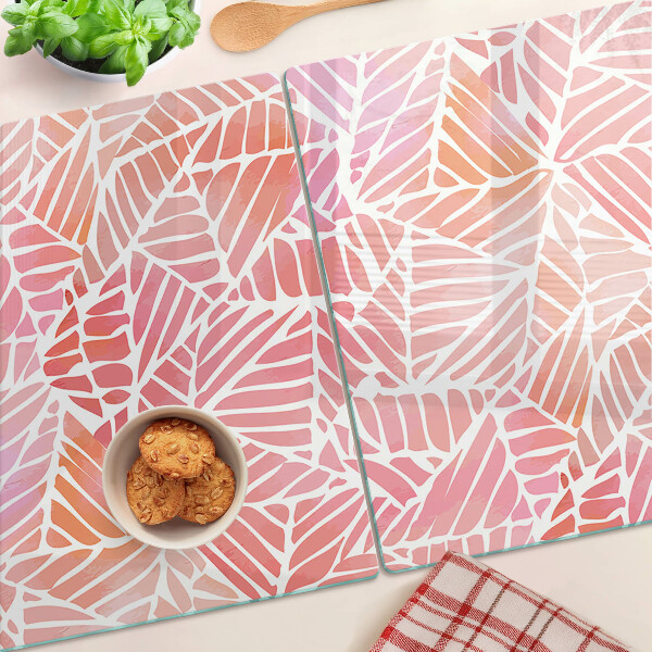 Deska kuchenna szklana z motywem liści w pastelowych odcieniach