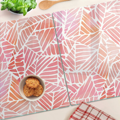 Deska kuchenna szklana z motywem liści w pastelowych odcieniach