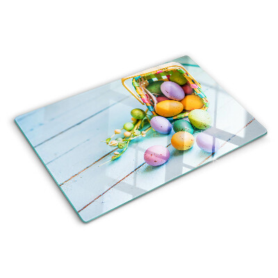 Szklana deska kuchenna z motywem wielkanocnych kolorowych jajek w koszyku