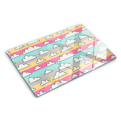 Deska kuchenna szklana z nadrukiem chmurek na pastelowym tle
