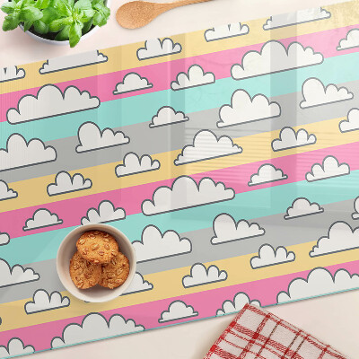 Deska kuchenna szklana z nadrukiem chmurek na pastelowym tle