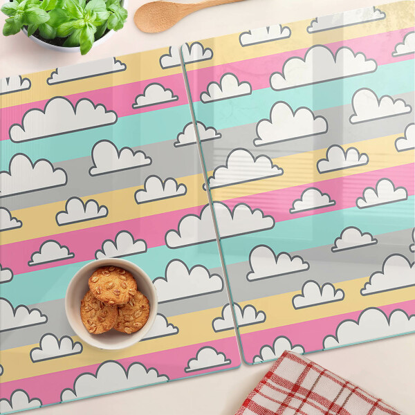 Deska kuchenna szklana z nadrukiem chmurek na pastelowym tle