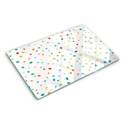 Deska kuchenna szklana z wzorem kolorowych kropek na białym tle