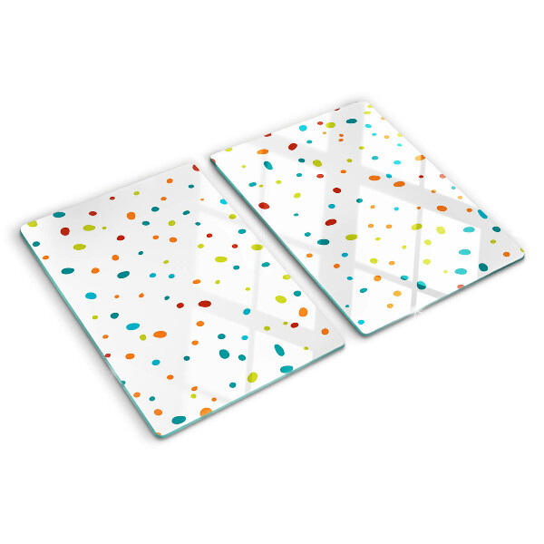 Deska kuchenna szklana z wzorem kolorowych kropek na białym tle