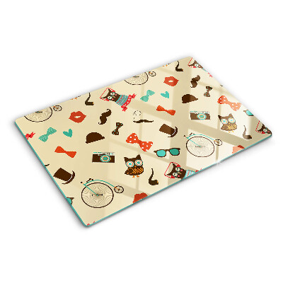 Szklana deska do krojenia z motywem kotków w stylu retro