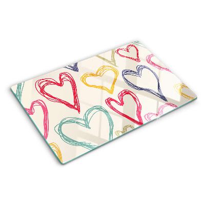 Szklana deska kuchenna z motywem serca w różnych kolorach