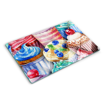 Szklana deska kuchenna z motywem babeczek i kolorowych wypieków