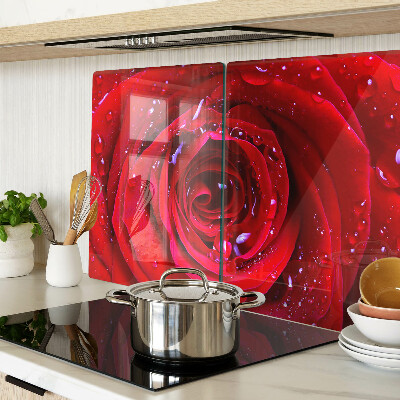 Deska kuchenna szklana z motywem czerwonej róży z kroplami wody