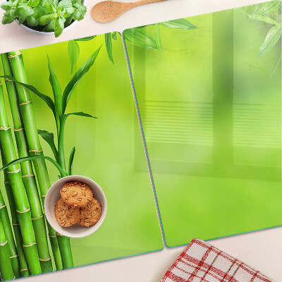 Szklana deska do krojenia z bambusowym wzorem na zielonym tle