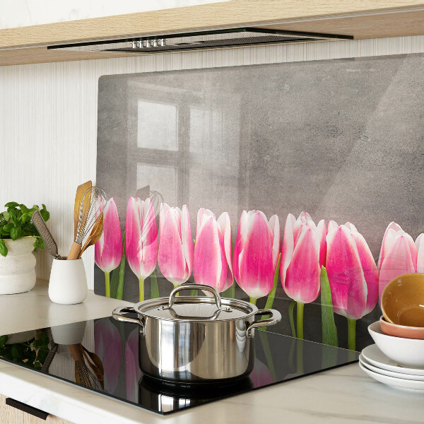 Szklana deska do krojenia z motywem tulipanów na szarym tle