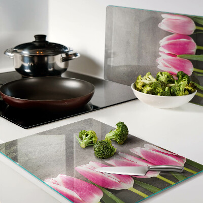 Szklana deska do krojenia z motywem tulipanów na szarym tle