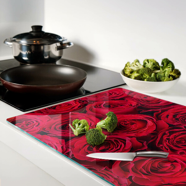 Szklana deska kuchenna z motywem czerwonych róż