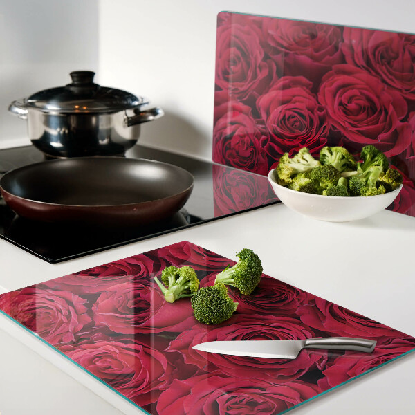 Szklana deska kuchenna z motywem czerwonych róż