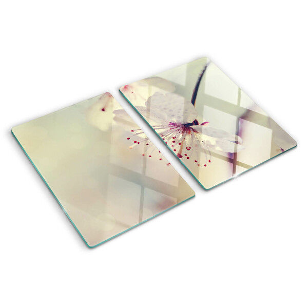 Szklana deska kuchenna z motywem kwiatowym na tle geometrycznym