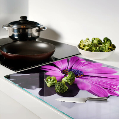 Szklana deska do krojenia z motywem fioletowego kwiatu z kroplami wody