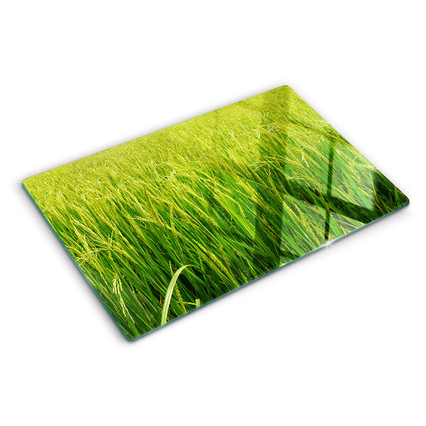 Szklana deska kuchenna z motywem zielonego pola trawy
