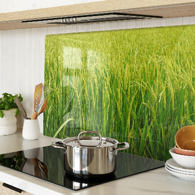 Szklana deska kuchenna z motywem zielonego pola trawy