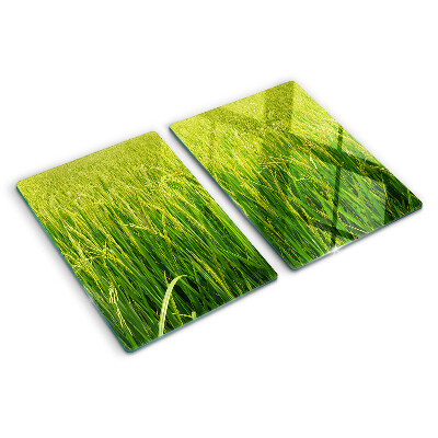 Szklana deska kuchenna z motywem zielonego pola trawy