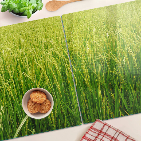 Szklana deska kuchenna z motywem zielonego pola trawy