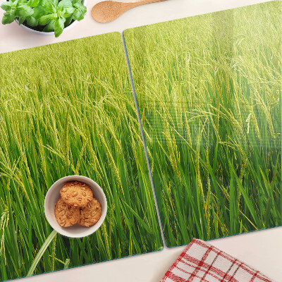 Szklana deska kuchenna z motywem zielonego pola trawy