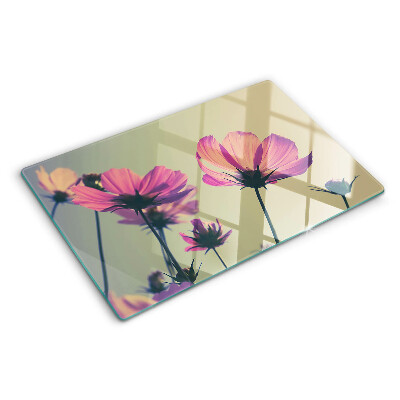 Szklana deska kuchenna z motywem kwiatów w pastelowych odcieniach