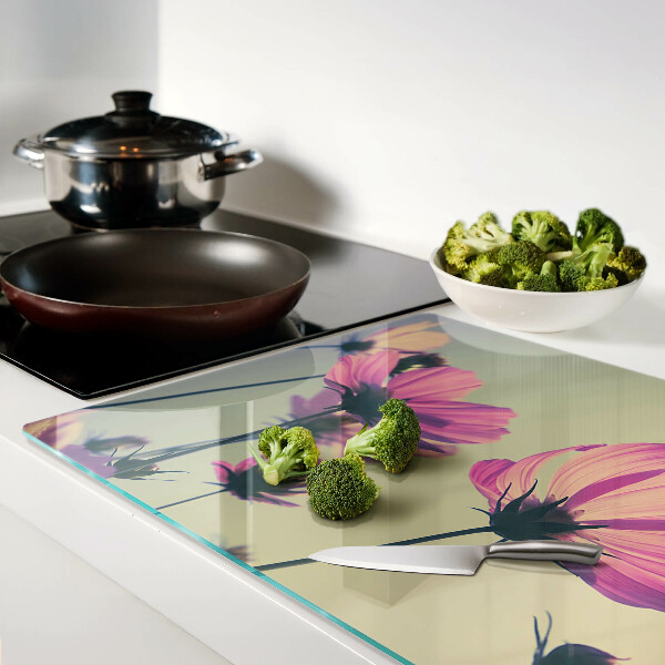Szklana deska kuchenna z motywem kwiatów w pastelowych odcieniach