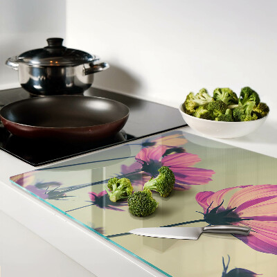 Szklana deska kuchenna z motywem kwiatów w pastelowych odcieniach