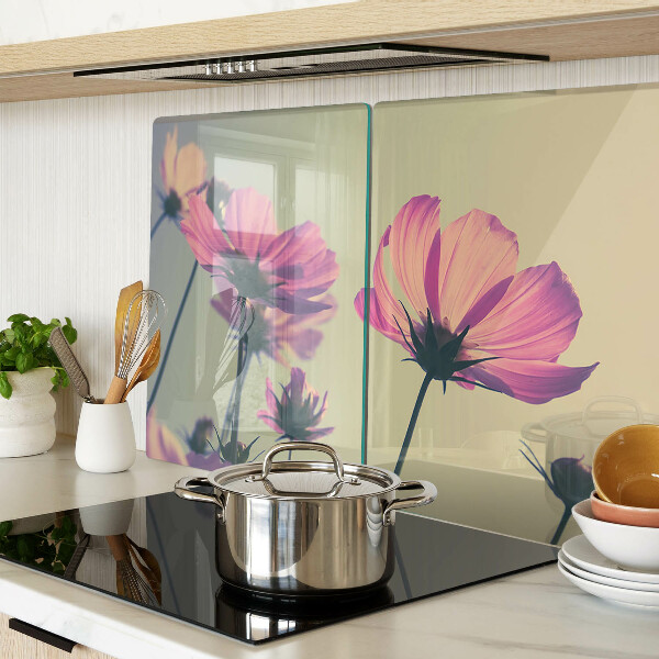 Szklana deska kuchenna z motywem kwiatów w pastelowych odcieniach