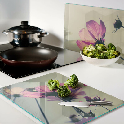 Szklana deska kuchenna z motywem kwiatów w pastelowych odcieniach