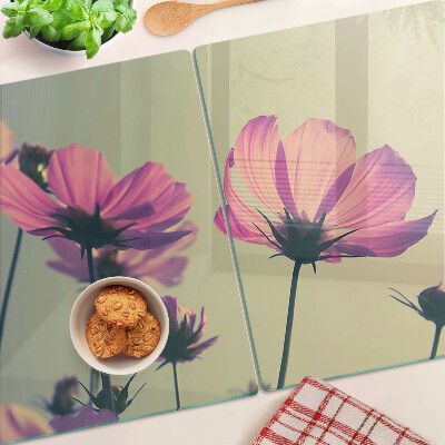 Szklana deska kuchenna z motywem kwiatów w pastelowych odcieniach