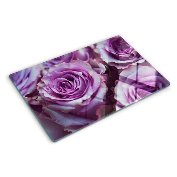 Deska kuchenna szklana z motywem róż w odcieniach fioletu